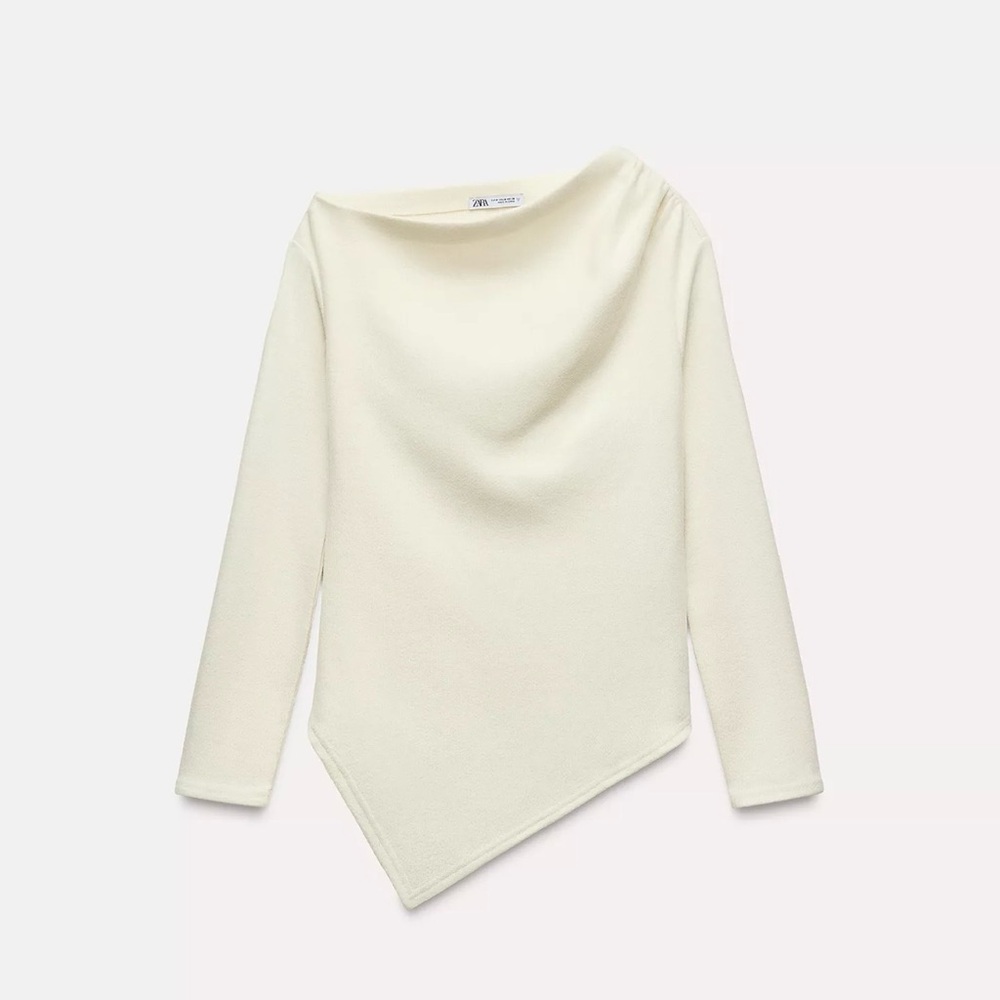 Zara Off-Shoulder Asymmetric Cream Sweater
